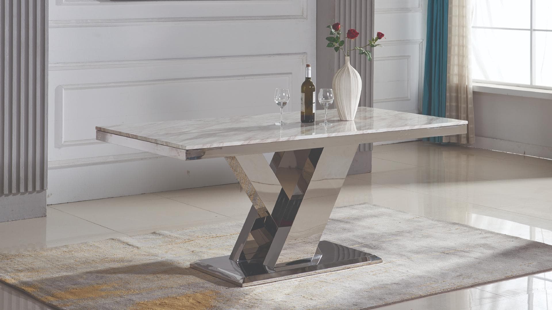 Maya 71" Table Marble Top with Chrome Base